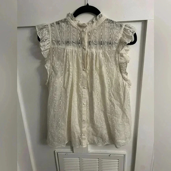Frame Eyelet lace sleeves ruffle blouse top XL - Picture 5 of 8